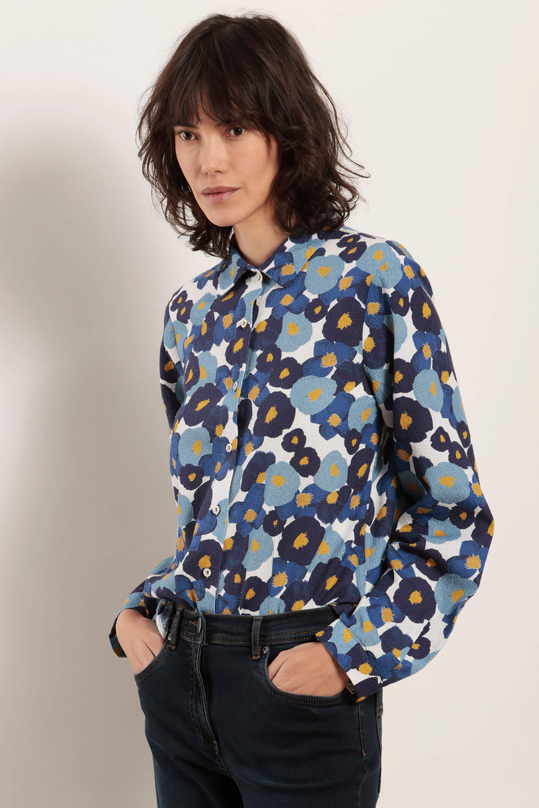Mat De Misaine Catba 3054 Evian Blue Print Shirt - Shirley Allum Boutique