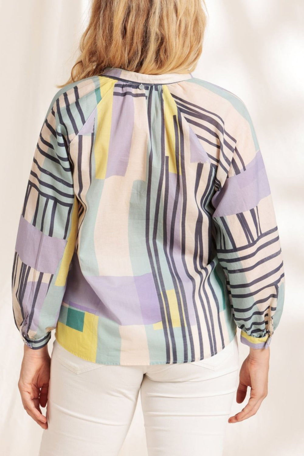 Mat De Misaine Corse-2399 R370 Lilac Stripe Organic Cotton Blouse - Shirley Allum Boutique