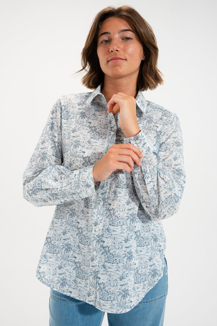 Mat De Misaine Cuba Imp Tempete Blue Print Cotton Shirt 3054
