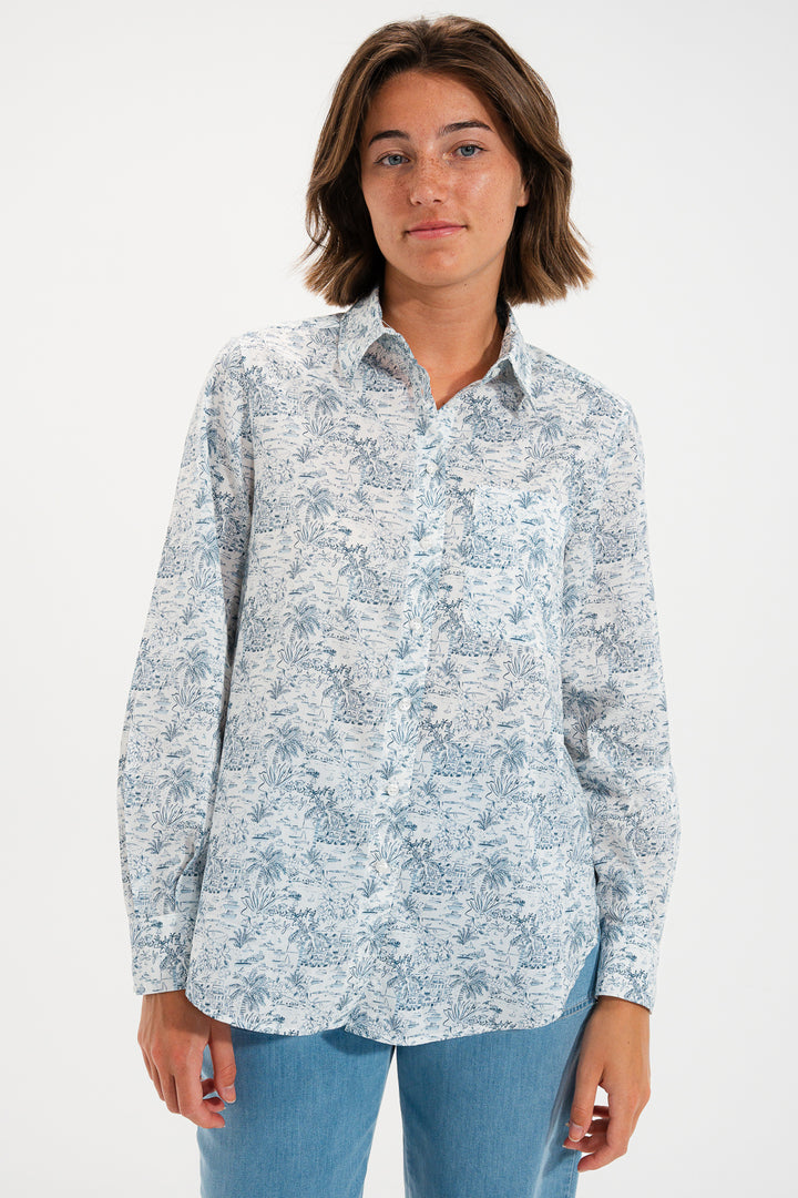 Mat De Misaine Cuba Imp Tempete Blue Print Cotton Shirt 3054