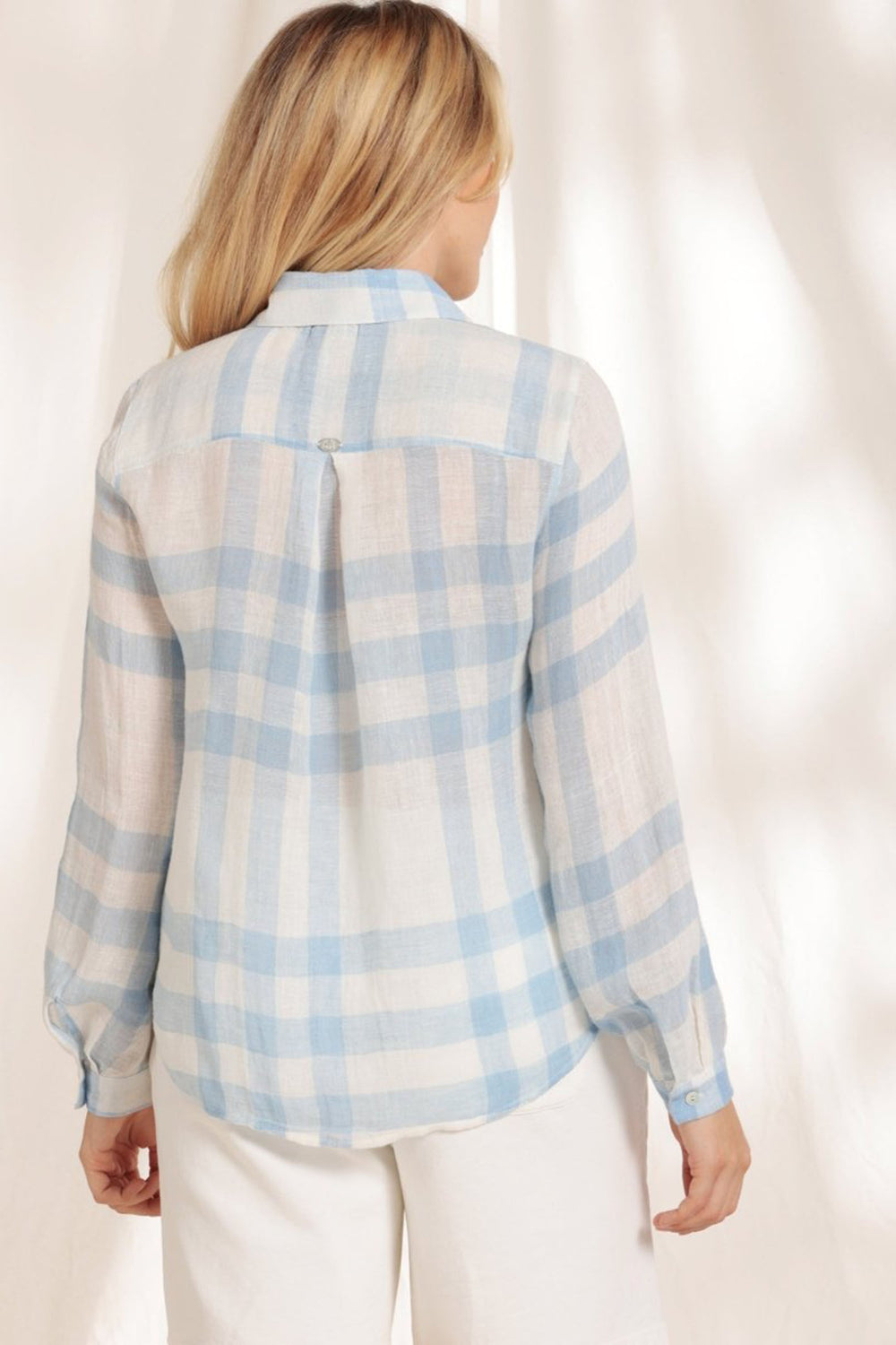 Mat De Misaine Cyclade-22747 C206 Blue Vittel Tiles Check Linen Shirt - Shirley Allum Boutique