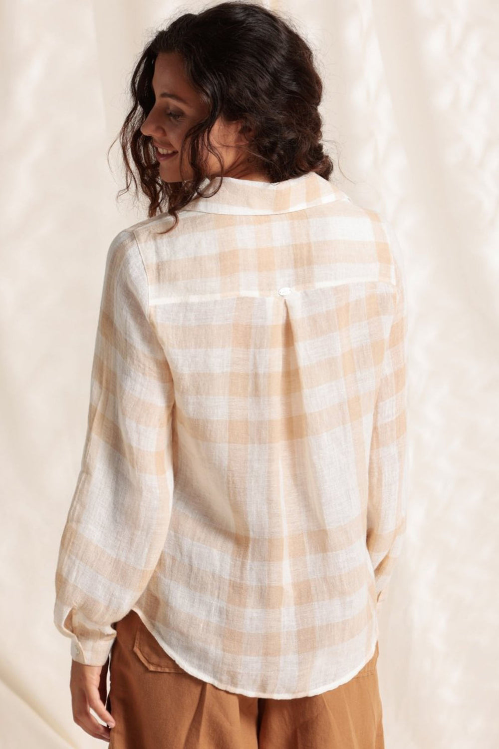 Mat De Misaine Cyclade-22747 C671 Beige Tiles Twine Checked Linen Shirt - Shirley Allum Boutique