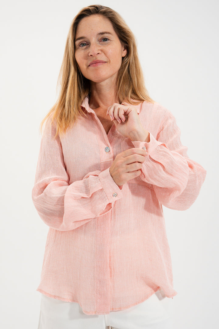 Mat De Misaine Cyclade 4740F Pink Ecaille Linen Blend Shirt