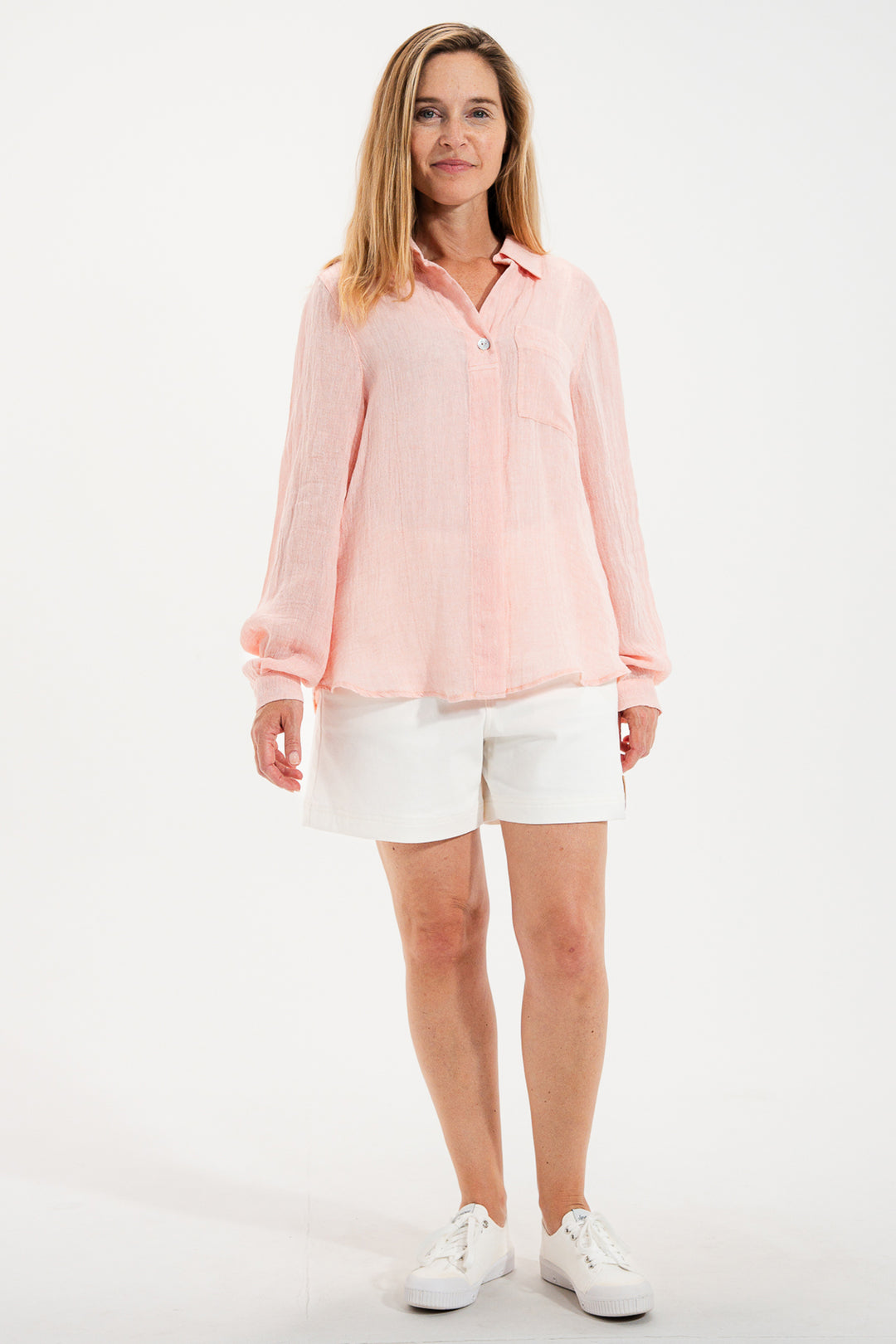 Mat De Misaine Cyclade 4740F Pink Ecaille Linen Blend Shirt