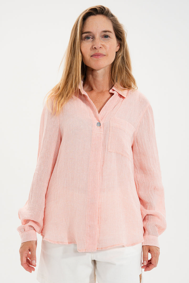 Mat De Misaine Cyclade 4740F Pink Ecaille Linen Blend Shirt