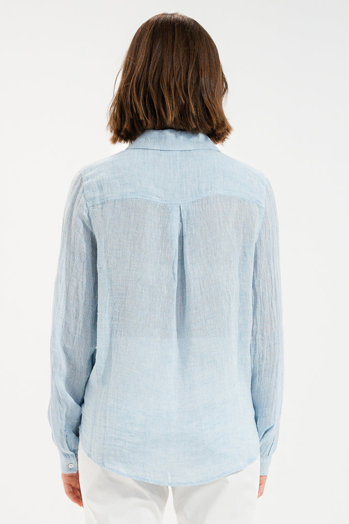 Mat De Misaine Cyclade Eden Blue Linen Blend Shirt 4740F