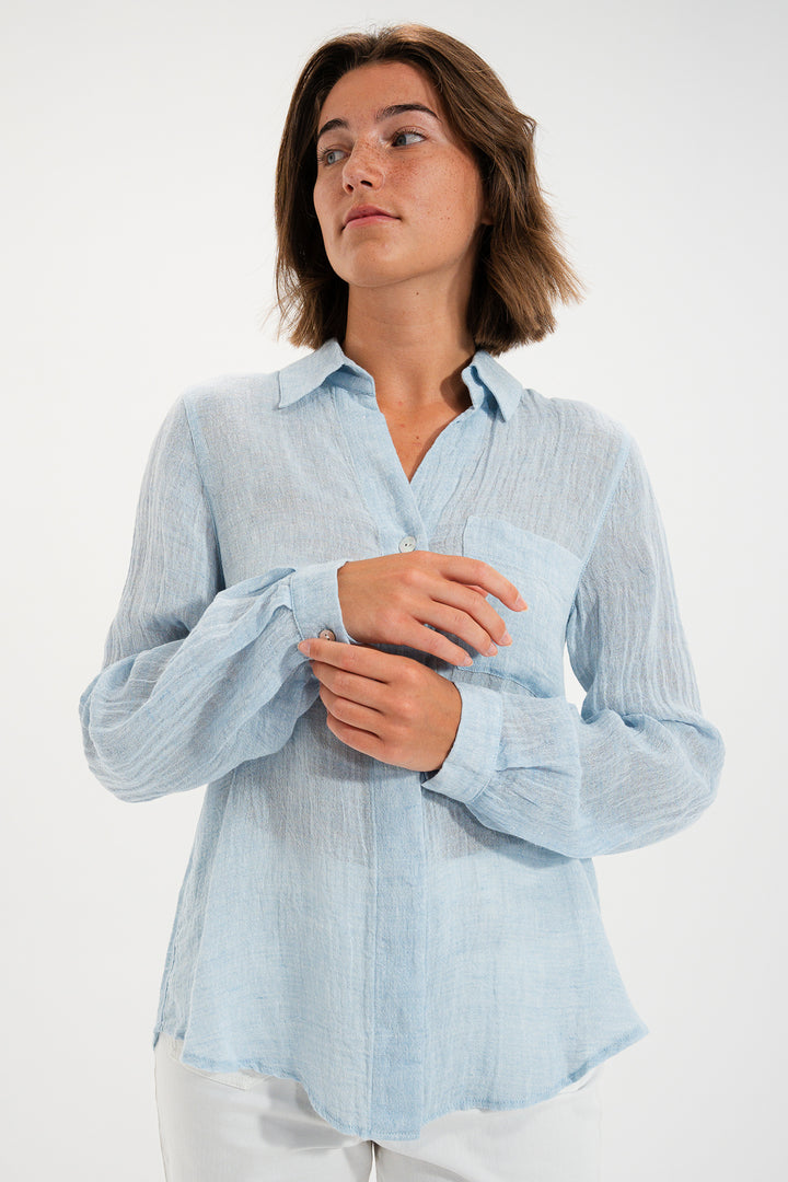 Mat De Misaine Cyclade Eden Blue Linen Blend Shirt 4740F