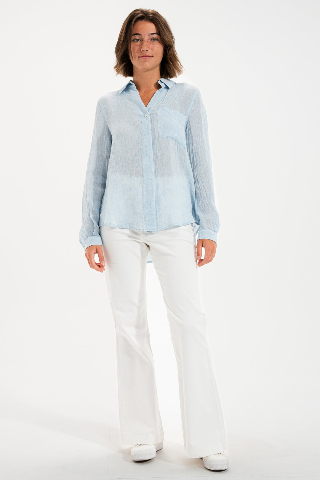 Mat De Misaine Cyclade Eden Blue Linen Blend Shirt 4740F