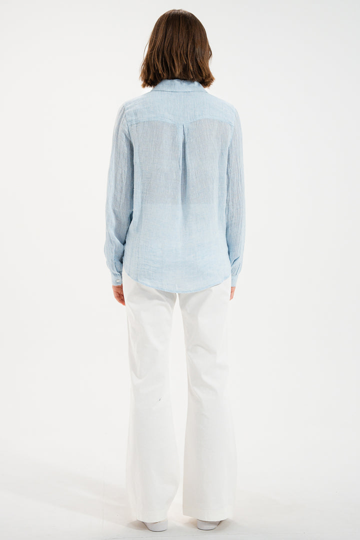 Mat De Misaine Cyclade Eden Blue Linen Blend Shirt 4740F