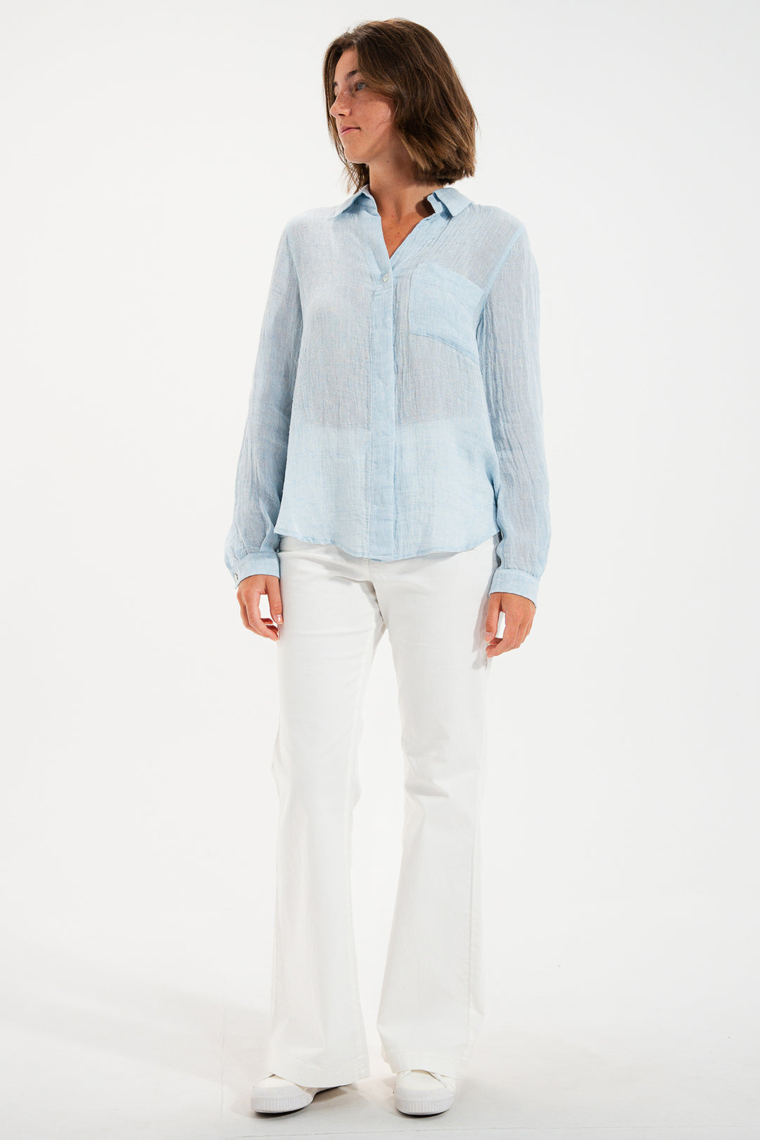 Mat De Misaine Cyclade Eden Blue Linen Blend Shirt 4740F