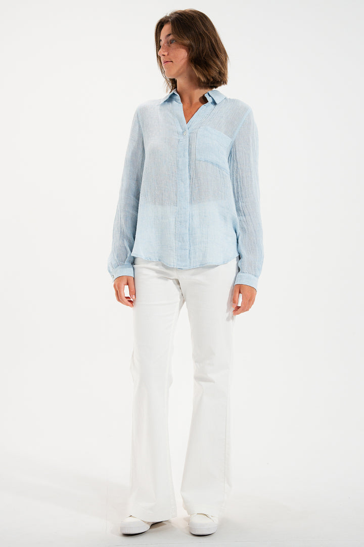 Mat De Misaine Cyclade Eden Blue Linen Blend Shirt 4740F