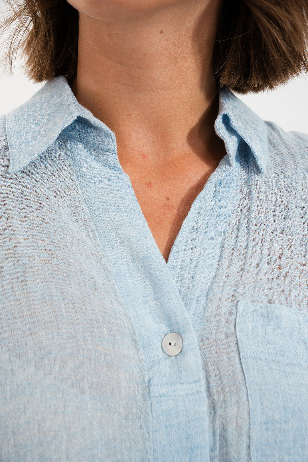 Mat De Misaine Cyclade Eden Blue Linen Blend Shirt 4740F