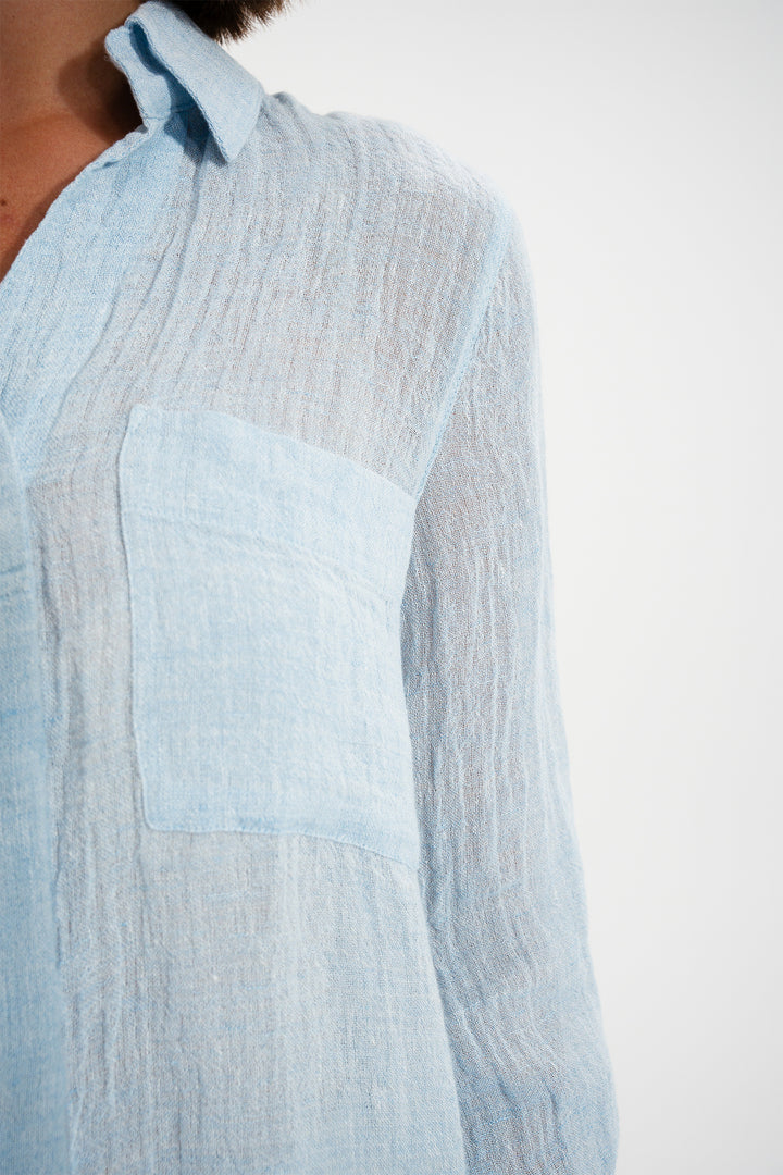 Mat De Misaine Cyclade Eden Blue Linen Blend Shirt 4740F