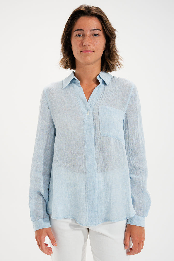 Mat De Misaine Cyclade Eden Blue Linen Blend Shirt 4740F