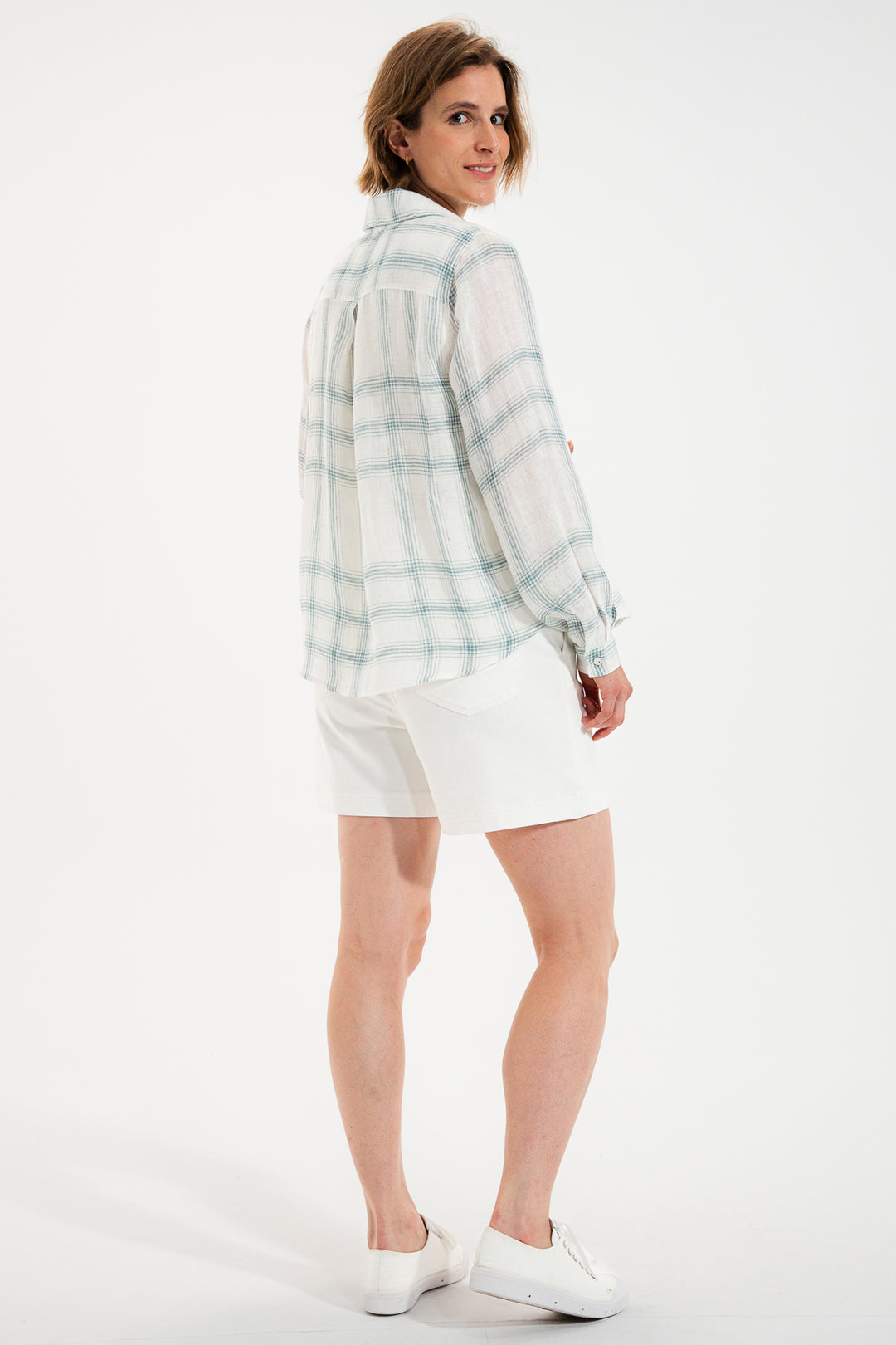 Mat De Misaine Cyclade White Green Canopee Check Linen Shirt 22747