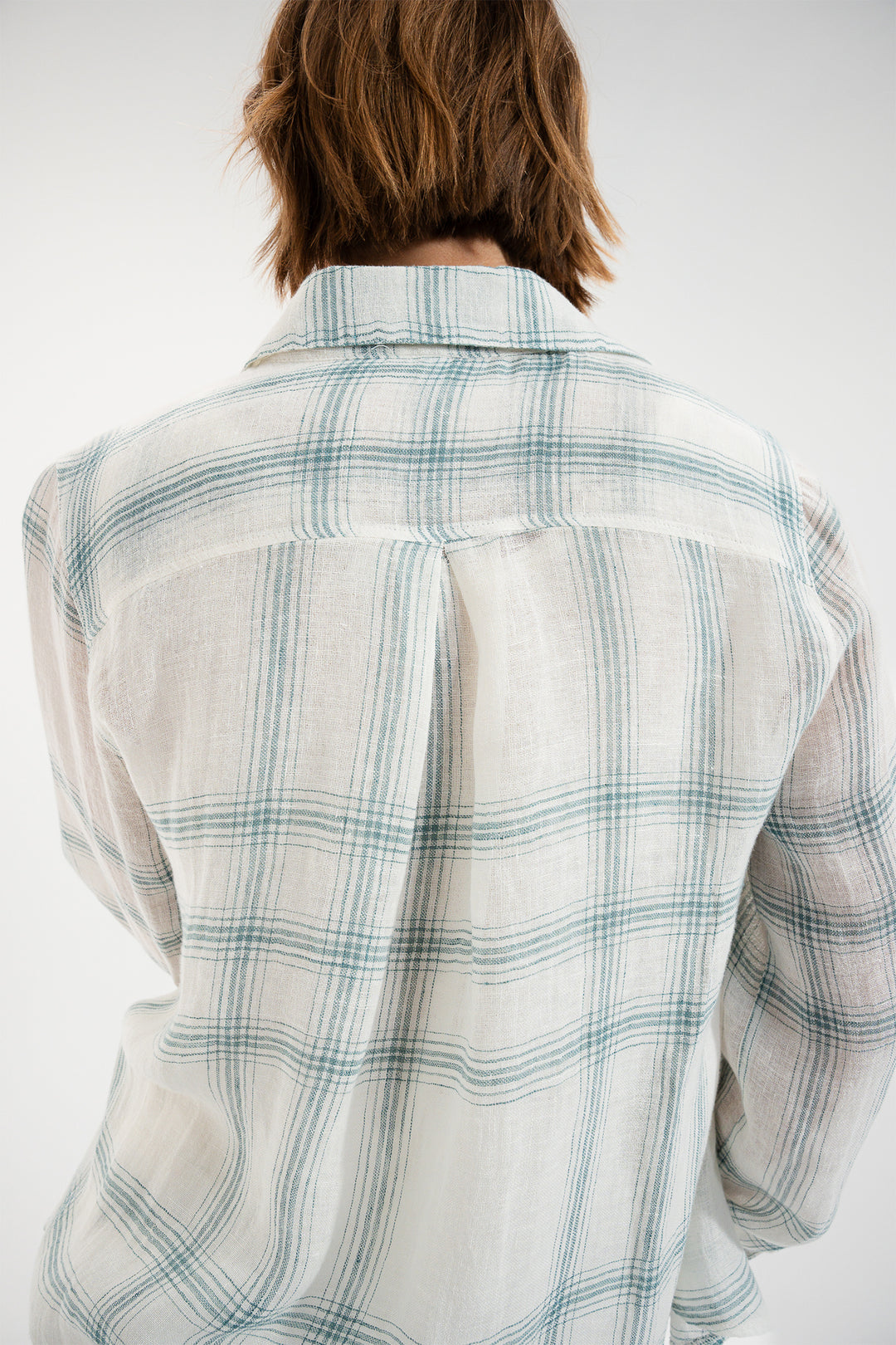 Mat De Misaine Cyclade White Green Canopee Check Linen Shirt 22747