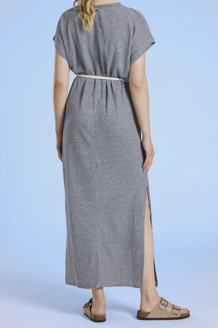 Mat De Misaine Dress Ecru Marine Blue Stripe Rimatara-248R 1121 - Shirley Allum Boutique