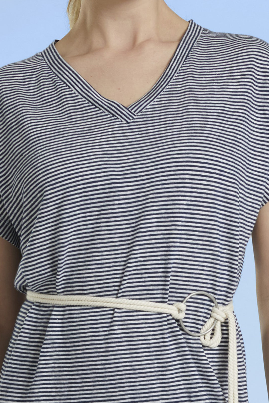 Mat De Misaine Dress Ecru Marine Blue Stripe Rimatara-248R 1121 - Shirley Allum Boutique