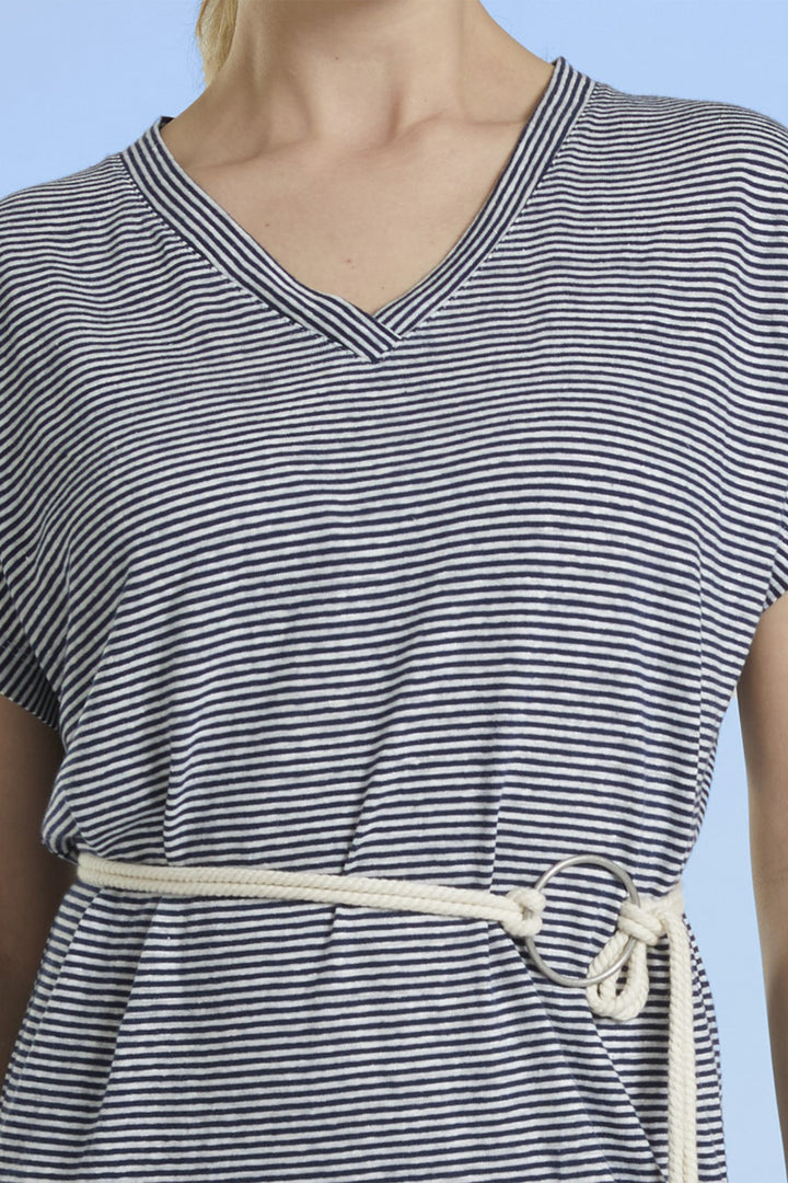 Mat De Misaine Dress Ecru Marine Blue Stripe Rimatara-248R 1121 - Shirley Allum Boutique