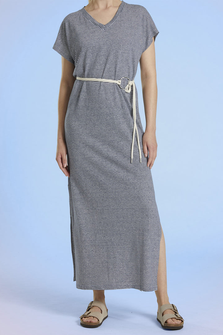 Mat De Misaine Dress Ecru Marine Blue Stripe Rimatara-248R 1121 - Shirley Allum Boutique