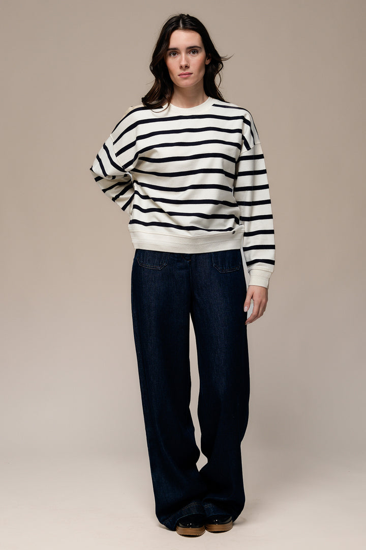 Mat de Misaine Ecru Marine Navy Jumper MIKELI-634RG, front full length