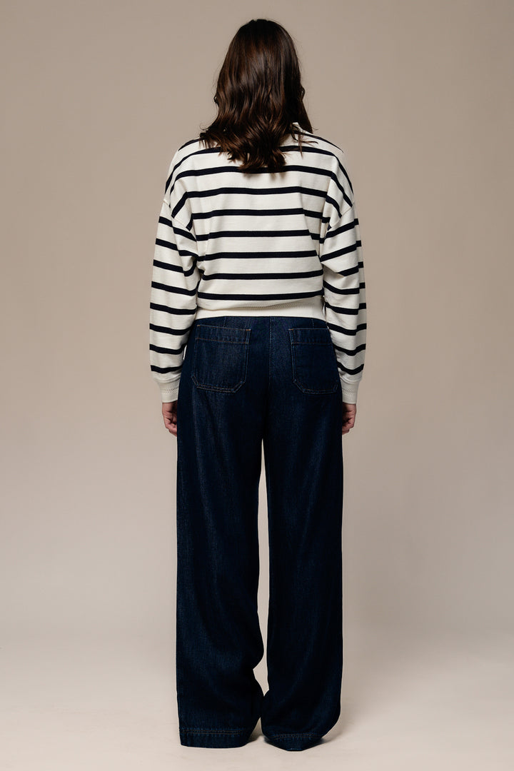 Mat de Misaine Ecru Marine Navy Jumper MIKELI-634RG, back full length