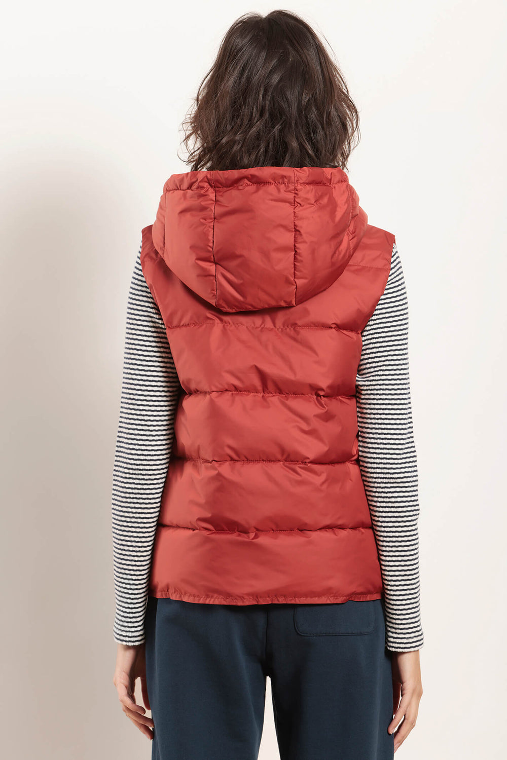 Mat De Misaine Fliga 094 Homard Rust Red Padded Gilet With Hood - Shirley Allum Boutique