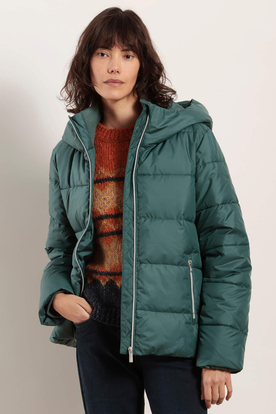 Mat De Misaine Fuga 094 Pin Maritime Green Padded Jacket With Hood - Shirley Allum Boutique