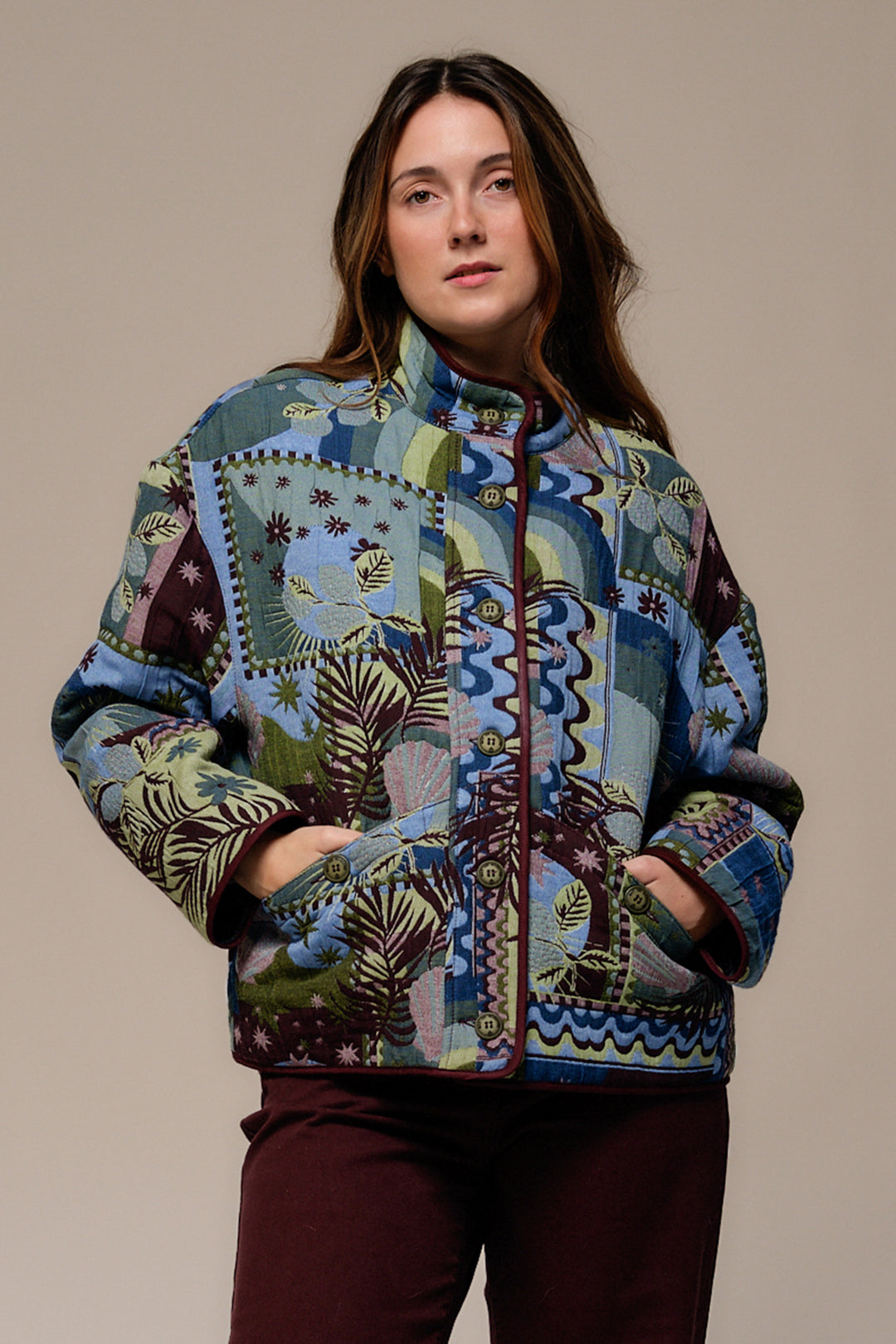 Mat de Misaine Jacquard Burgundy Multicolour Jacket VALDEZ-20143, front view
