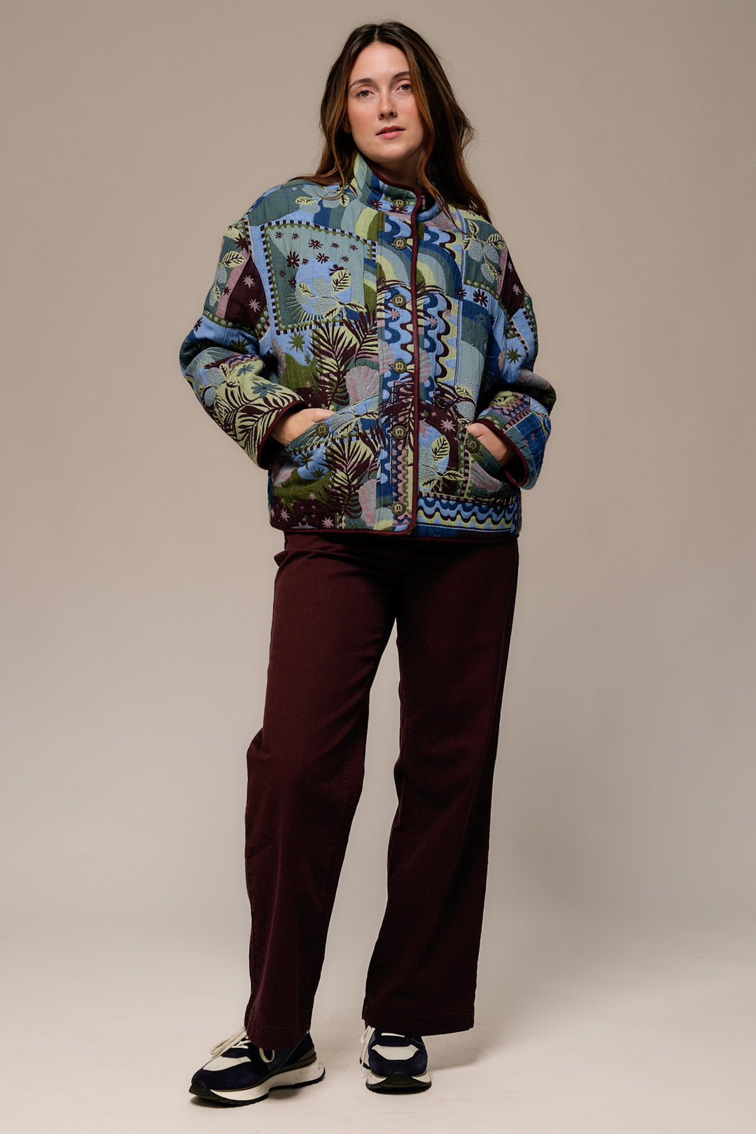 Mat de Misaine Jacquard Burgundy Multicolour Jacket VALDEZ-20143, front full length