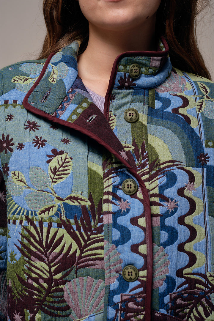 Mat de Misaine Jacquard Burgundy Multicolour Jacket VALDEZ-20143, stand collar detail