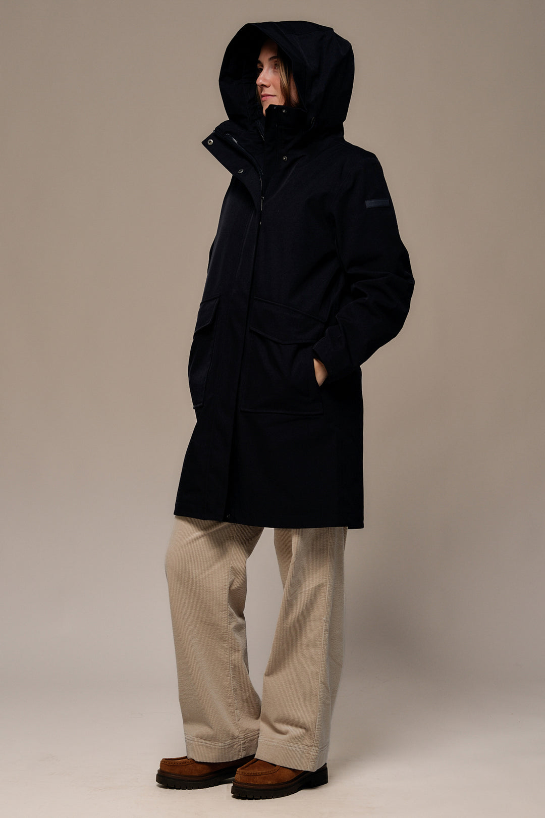 Mat de Misaine Marine Navy Jacket FERLER-021 U21, side view with hood up
