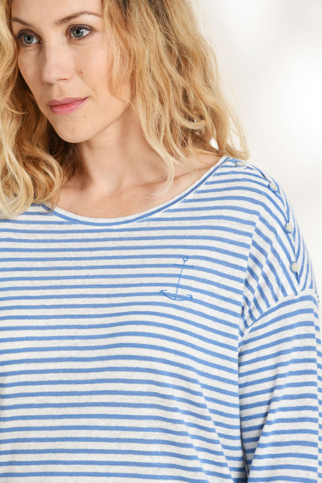 Mat De Misaine Maurice-625R R2231 Raye Sky Blue Stripe Top - Shirley Allum Boutique