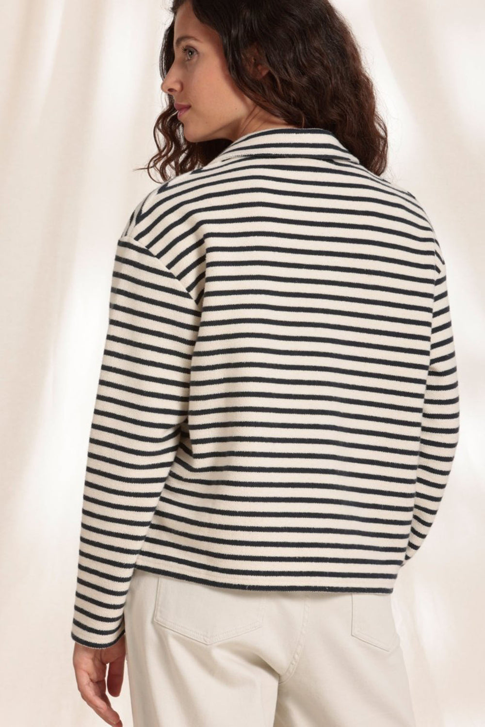 Mat De Misaine Melbourne-611RG R1121 Cream Navy Stripe Cotton Jumper - Shirley Allum Boutique