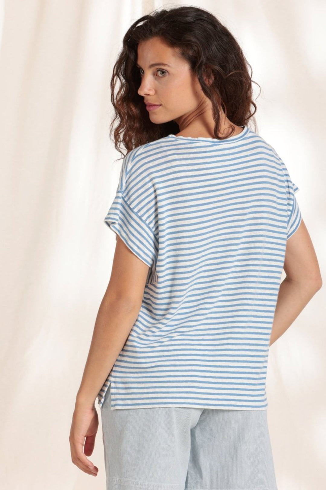 Mat De Misaine Milky-625R R2231 Blue Sky Stripe Sailor T-Shirt - Shirley Allum Boutique