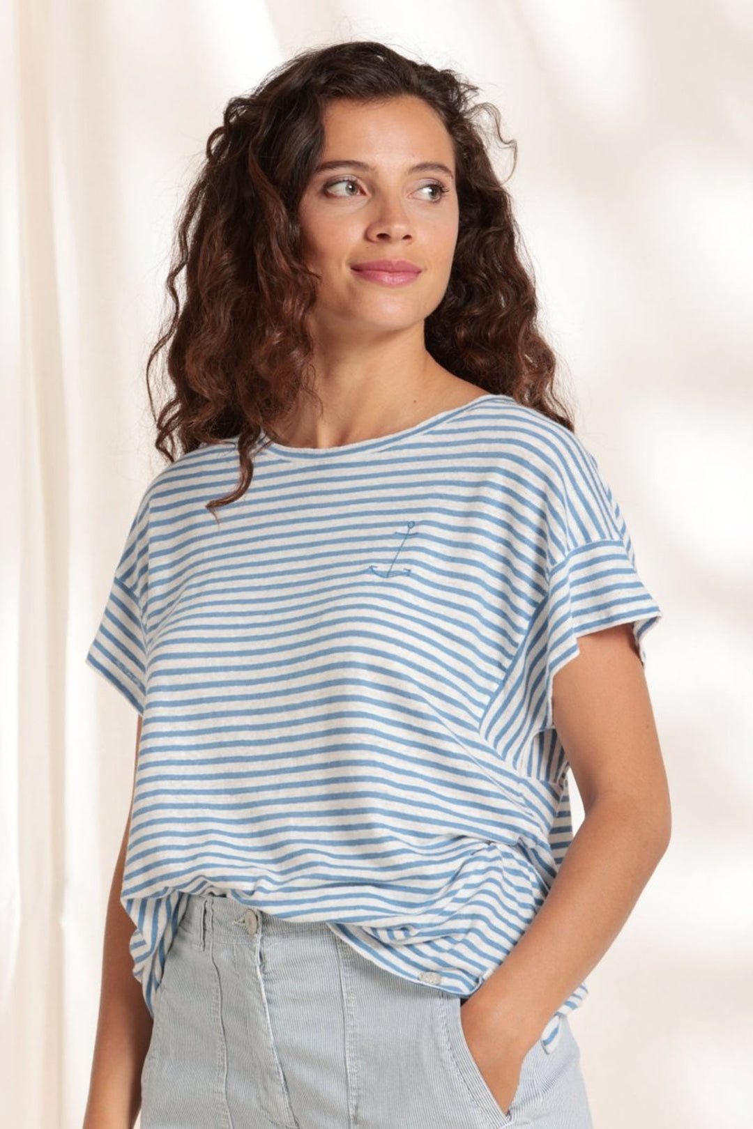 Mat De Misaine Milky-625R R2231 Blue Sky Stripe Sailor T-Shirt - Shirley Allum Boutique