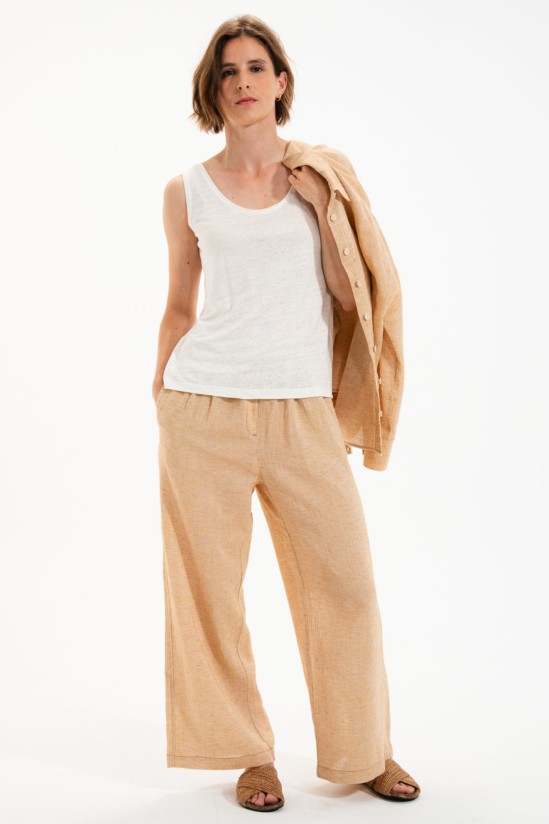 Mat De Misaine Milo Deb 618F Ecru Calcaire Linen Fine Knit Vest Top