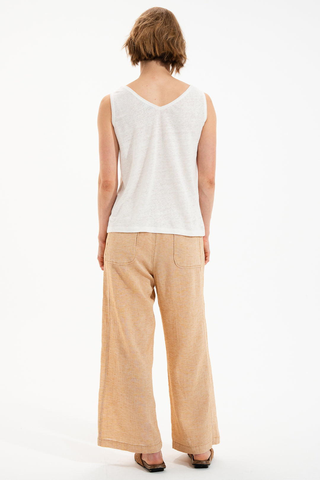 Mat De Misaine Milo Deb 618F Ecru Calcaire Linen Fine Knit Vest Top