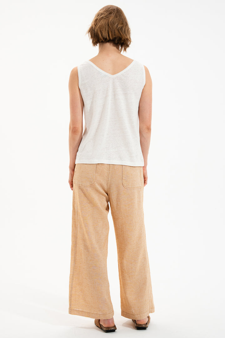 Mat De Misaine Milo Deb 618F Ecru Calcaire Linen Fine Knit Vest Top