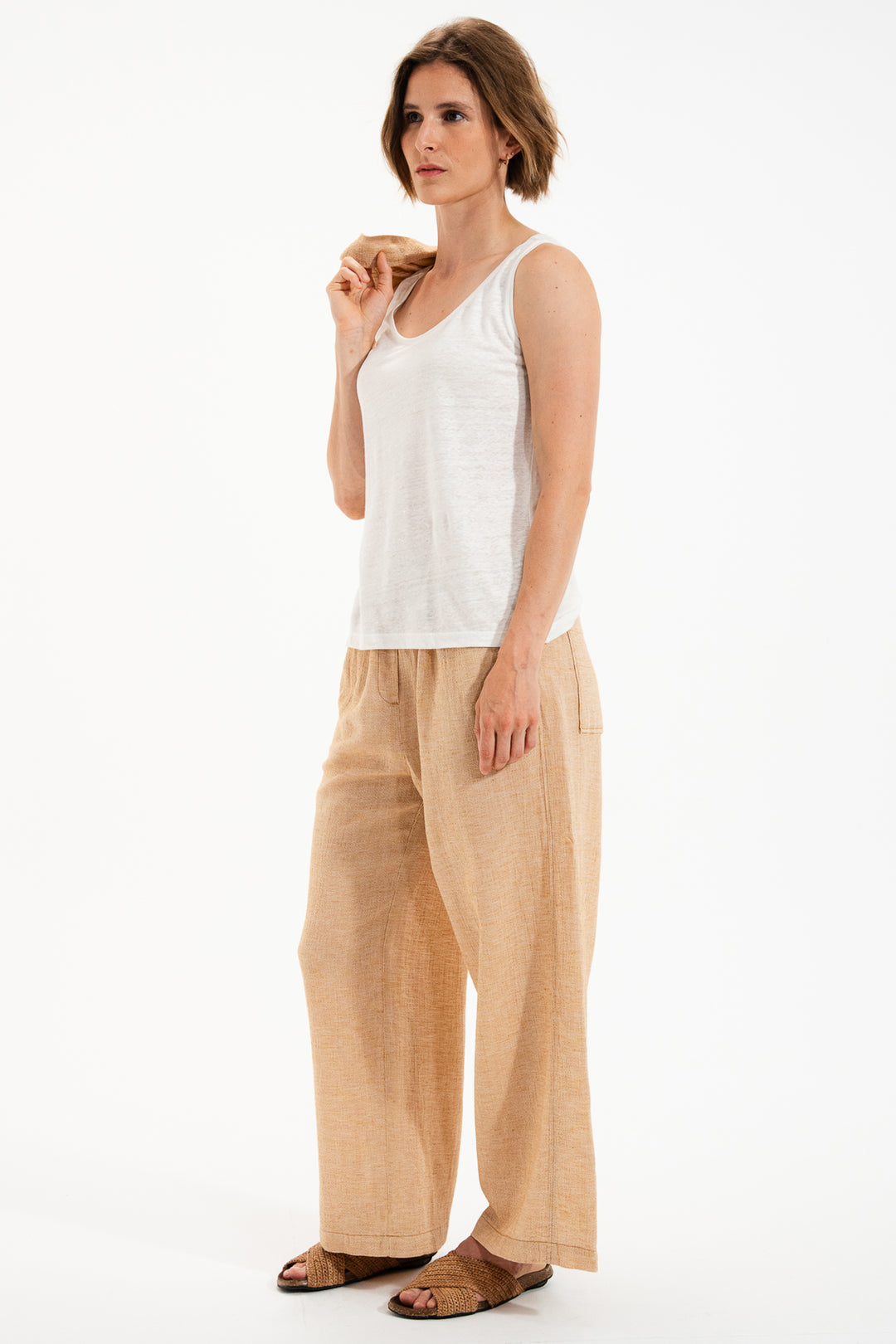 Mat De Misaine Milo Deb 618F Ecru Calcaire Linen Fine Knit Vest Top