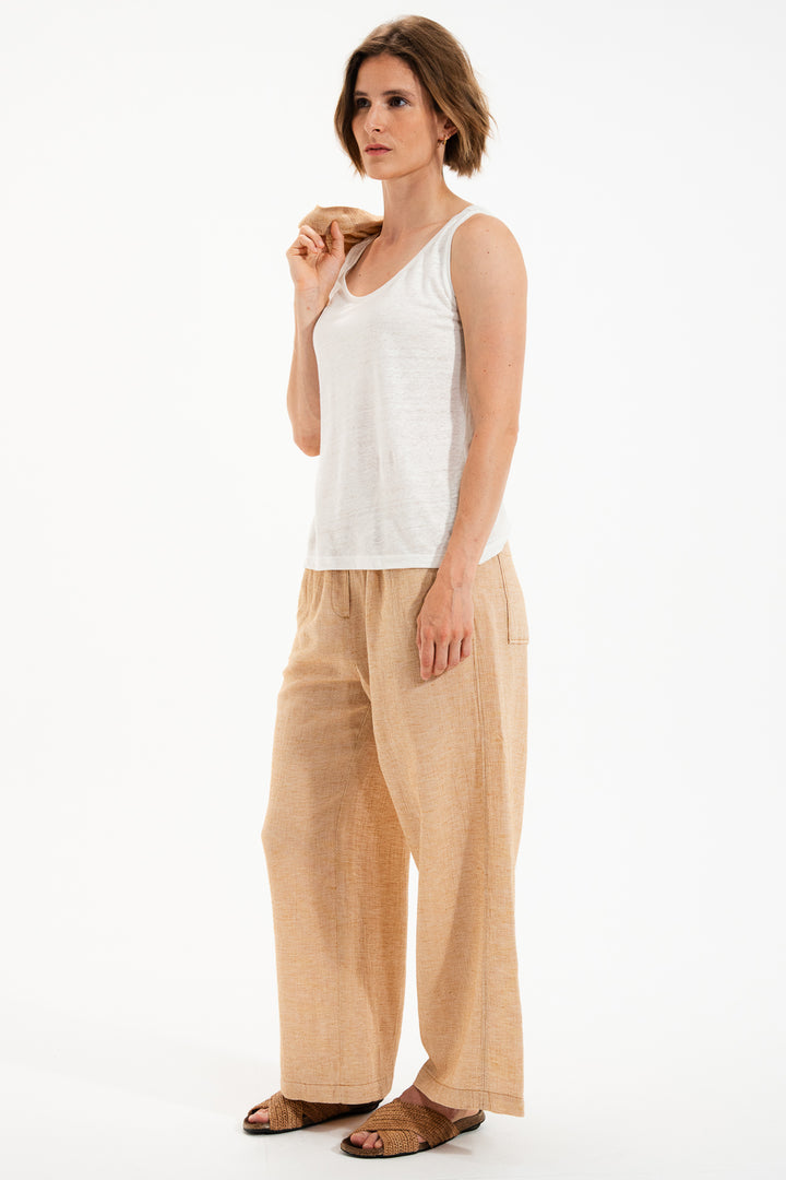 Mat De Misaine Milo Deb 618F Ecru Calcaire Linen Fine Knit Vest Top