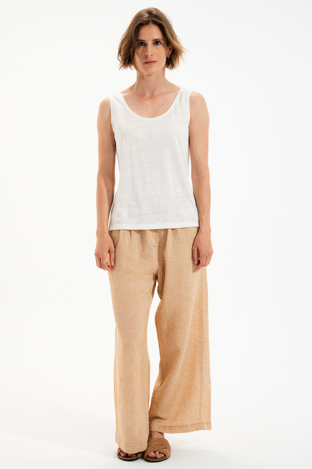 Mat De Misaine Milo Deb 618F Ecru Calcaire Linen Fine Knit Vest Top