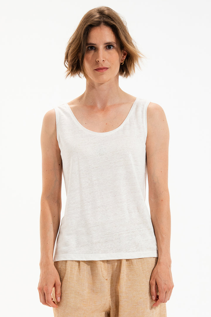 Mat De Misaine Milo Deb 618F Ecru Calcaire Linen Fine Knit Vest Top