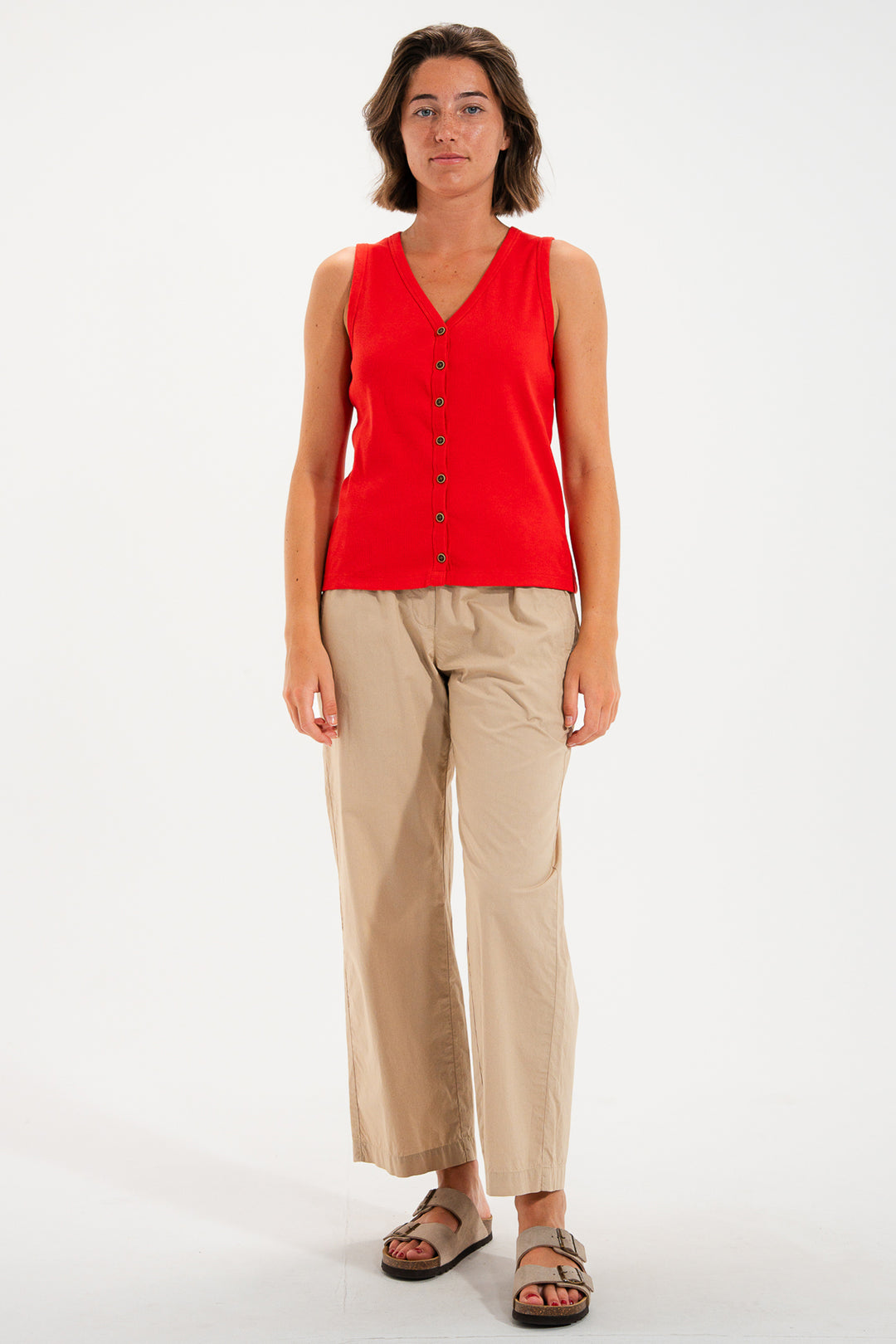 Mat De Misaine Mora SM-603 U335 Rubis Red Sleeveless Cardigan