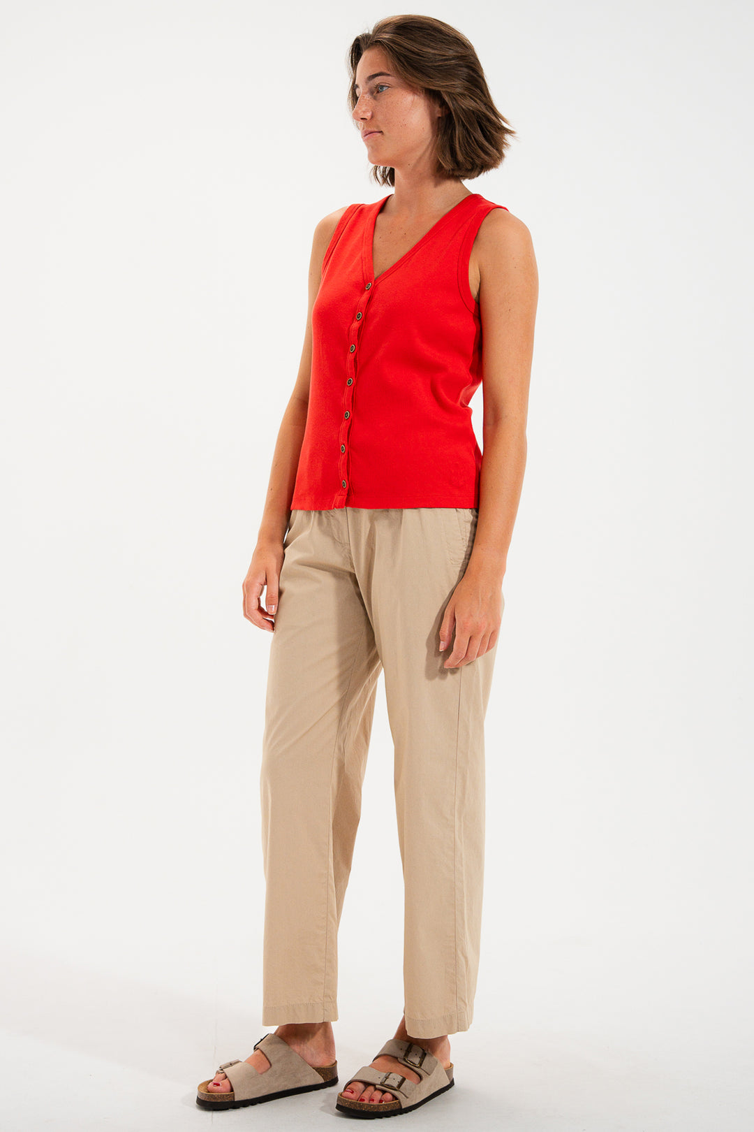 Mat De Misaine Mora SM-603 U335 Rubis Red Sleeveless Cardigan