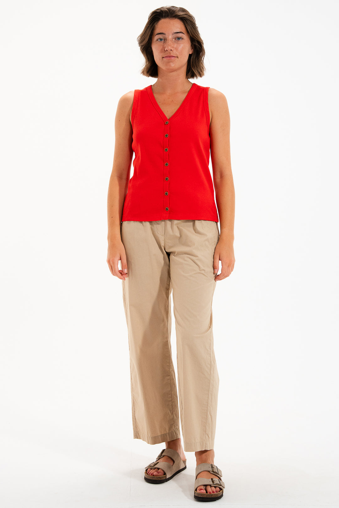 Mat De Misaine Mora SM-603 U335 Rubis Red Sleeveless Cardigan