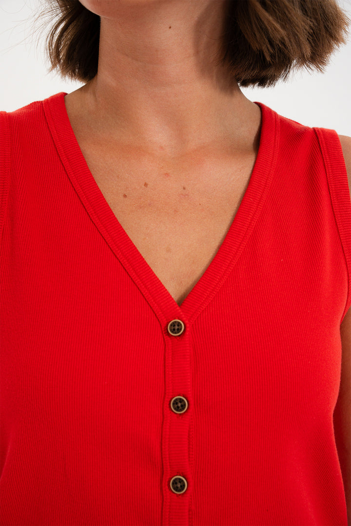 Mat De Misaine Mora SM-603 U335 Rubis Red Sleeveless Cardigan