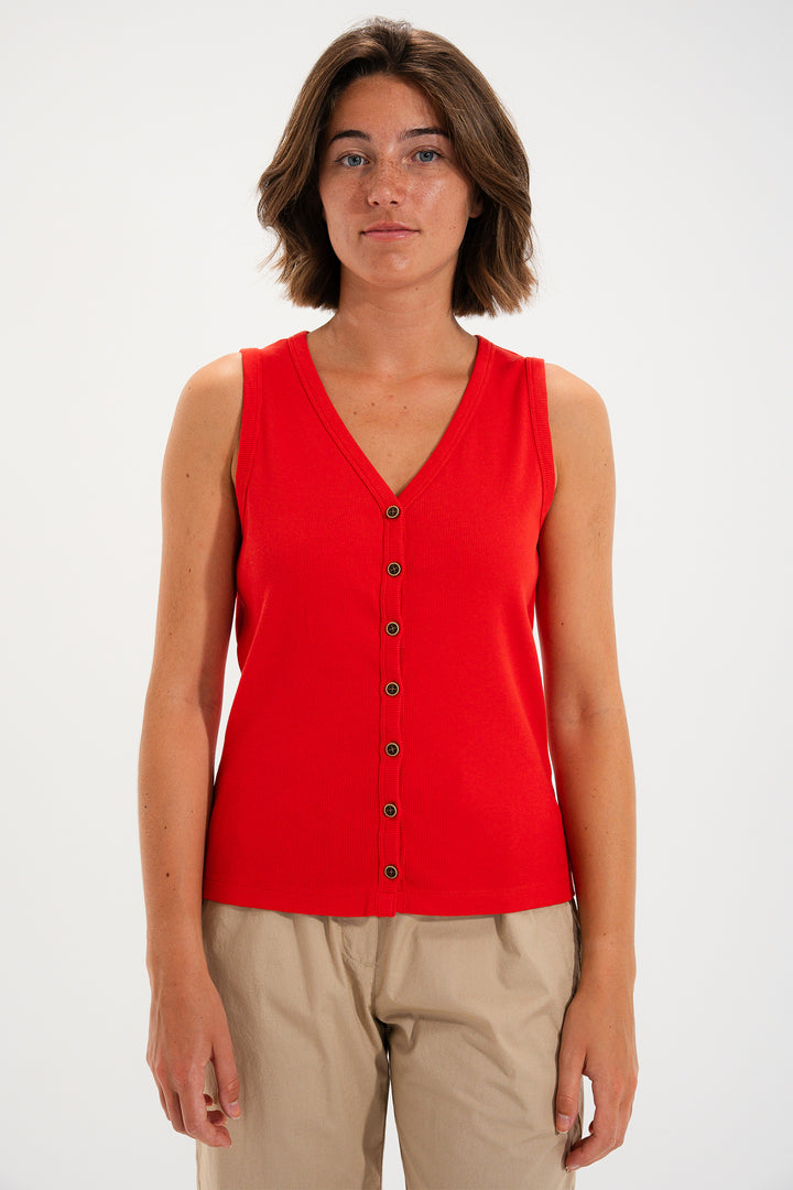 Mat De Misaine Mora SM-603 U335 Rubis Red Sleeveless Cardigan