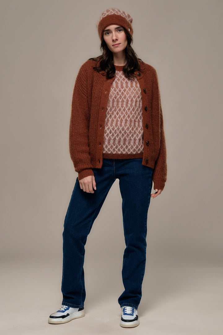 Mat de Misaine Noisette Brown Cardigan THEA CARD-545, front full length