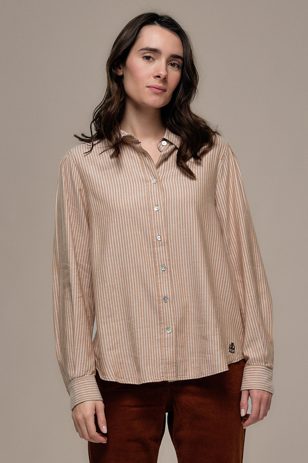 Mat de Misaine Raye Noisette Beige Blouse CADRAN-4193, front view